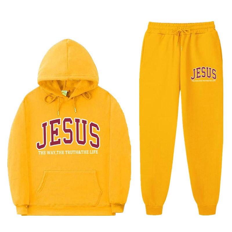 Letter Print Hoodie Sweatpants Set Men Women Casual Tracksuit Long Sleeve Sportswear