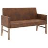 2 Seater Bench with Armrests 140 Cm Brown Faux Suede Finish