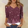 Women's T Shirt CHristmas Print 3/4 Sleeve Daily Weekend Fashion Basic V- Neck Regular Top