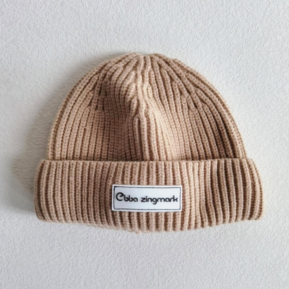New Letter Label Baby Beanie Cap Warm Solid Color Toddler Knitted Hat Windproof Winter Cap Autumn Winter