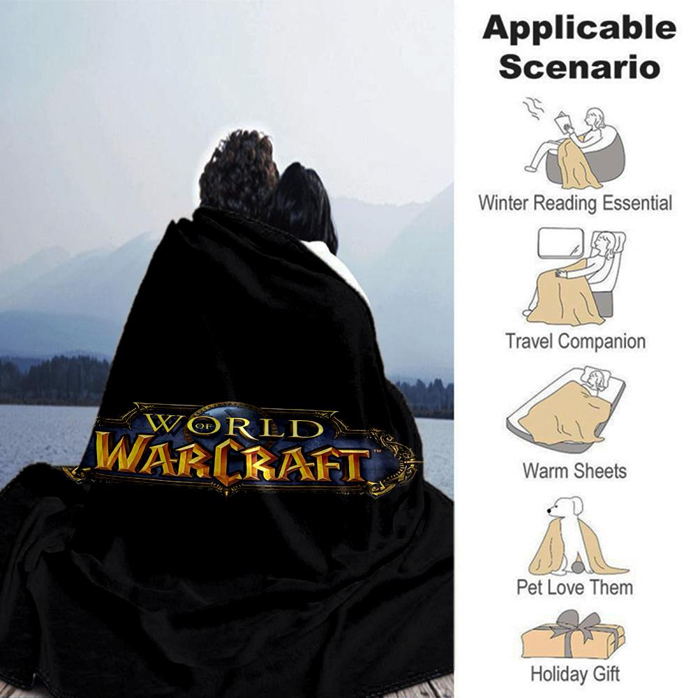 World Warcraft Logo Flannel Blanket Super Soft Warm Cozy Blanket for Sofa Bed Office Travel All‑Season Home Decor Gift