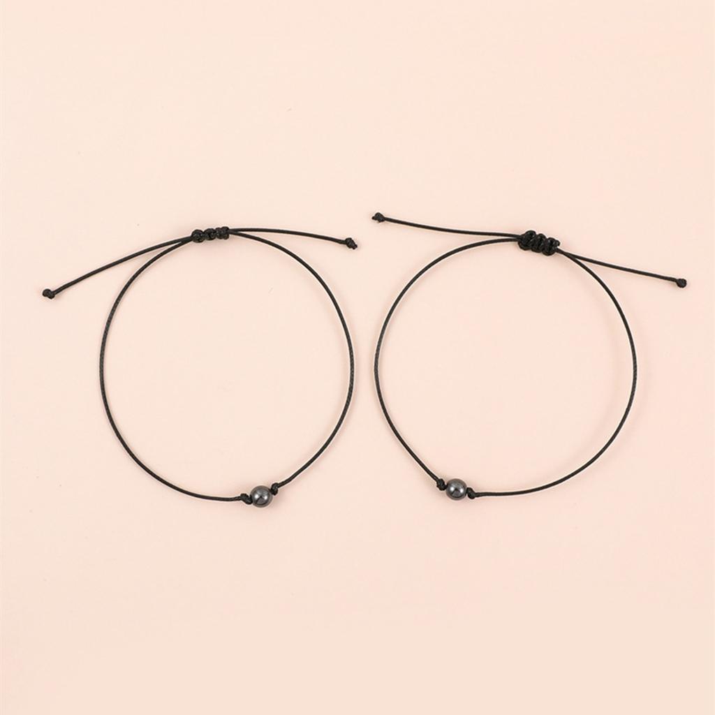 2 Pieces Magnetic Black Gallstone Bracelet European and American Creative Hand-woven Adjustable Card Couple Bracelet