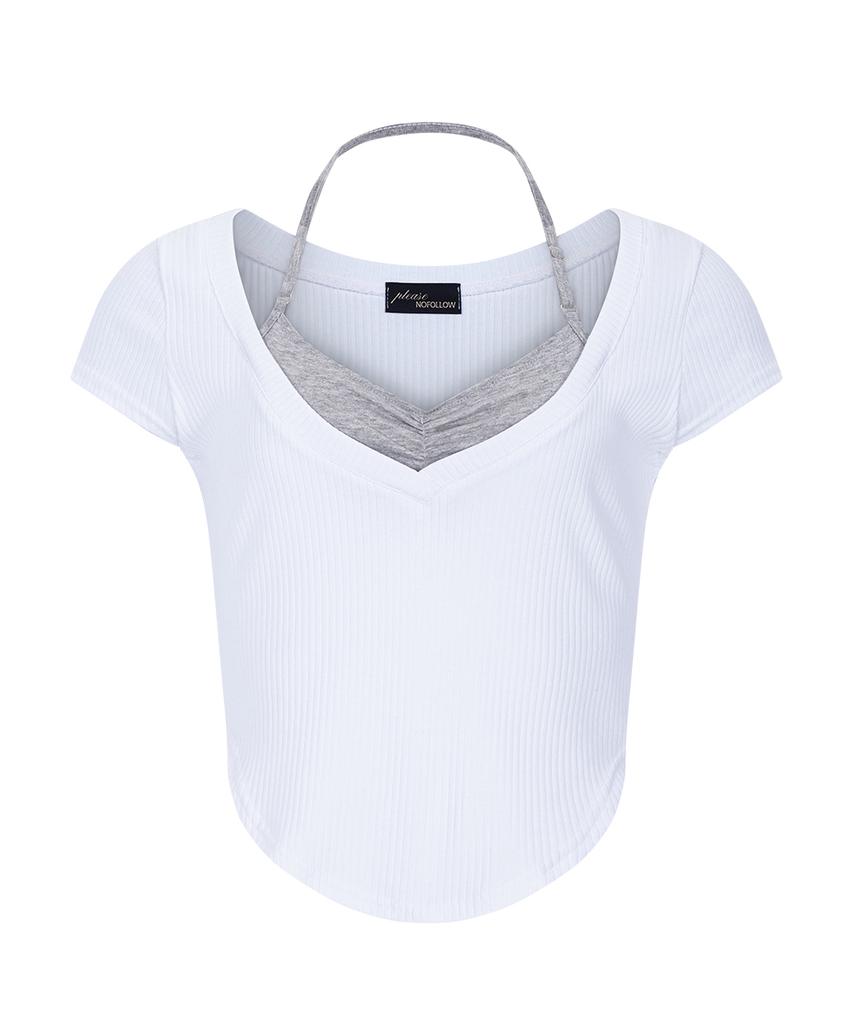 Peullijeunopallou Zeline Layered Short Sleeve Top (White)