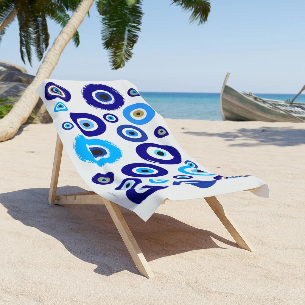 Böser Blick Print Strandtuch, Boho Türkischer Stil Handtuch für Sommerstrand, Pool & Reisen, Leichtes Saugfähiges Strandtuch