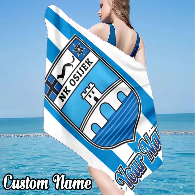 Custom Name Nk Osijek Crest Beach Towel - Soft, Ultra-Absorbent Microfiber, Lightweight, Perfect for Beach, Parties, Travel, Camping