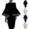 Fashionable Women's Color Block Flared Sleeve Dress, Body-Conic Slimming Bodysuit
