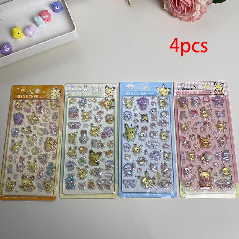 Pokemon 3D Relief Stickers Decorative Cute Cartoon Pikachu Phone Case Laptop Decoration Bubble Decals Gifts