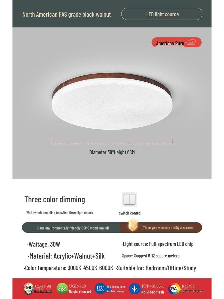 Retro Walnut Zen Ceiling Light with Song Dynasty Silk Aesthetics