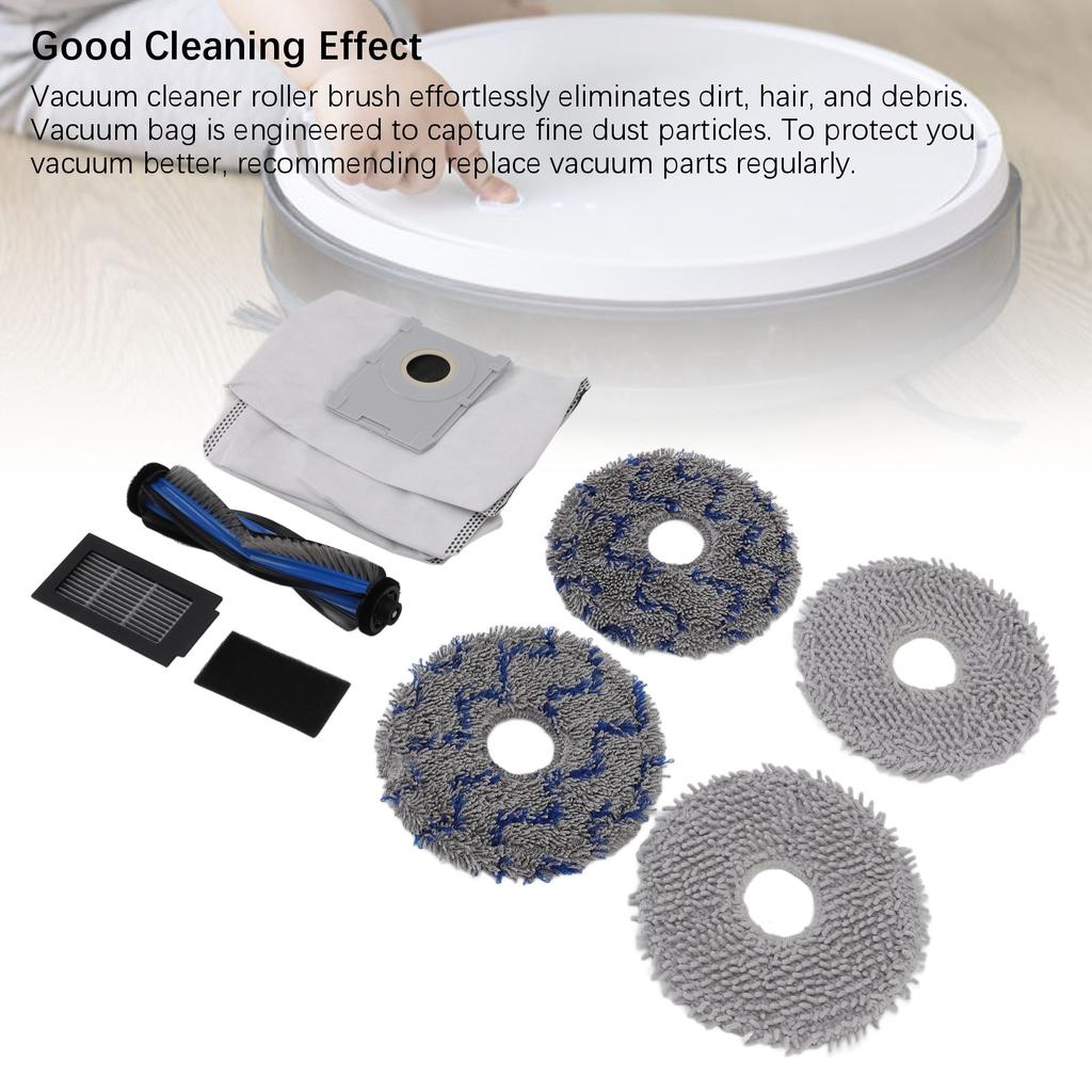 Vacuum Cleaner Accessories Kit for T50 PRO Includes 1 Vacuum Roller Brush 1 Vacuum Filter 1 Dust Bag 4 Mop Pads