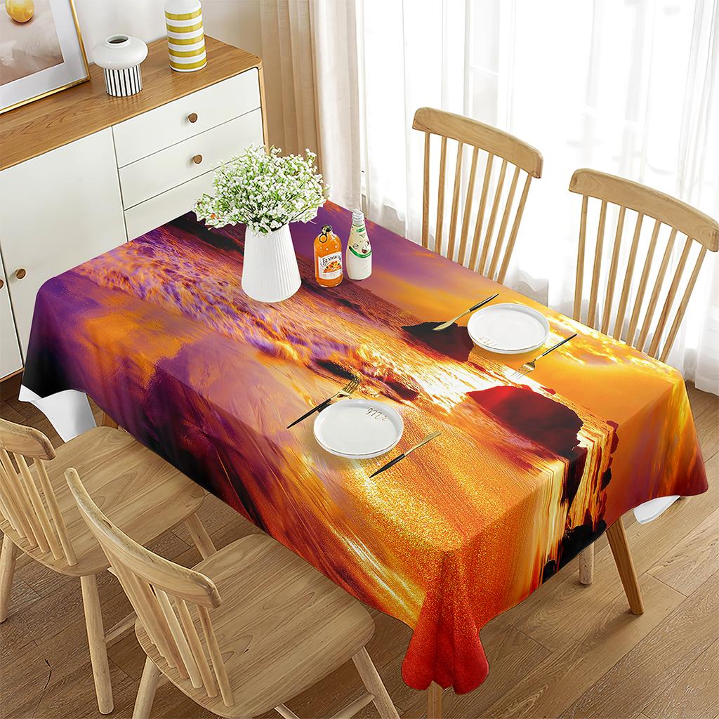 Ocean Tablecloth,Romantic Sunset on The Beach Sun Rays Reflection on The Sea Picture,Dining Room Kitchen Rectangular Table Cover