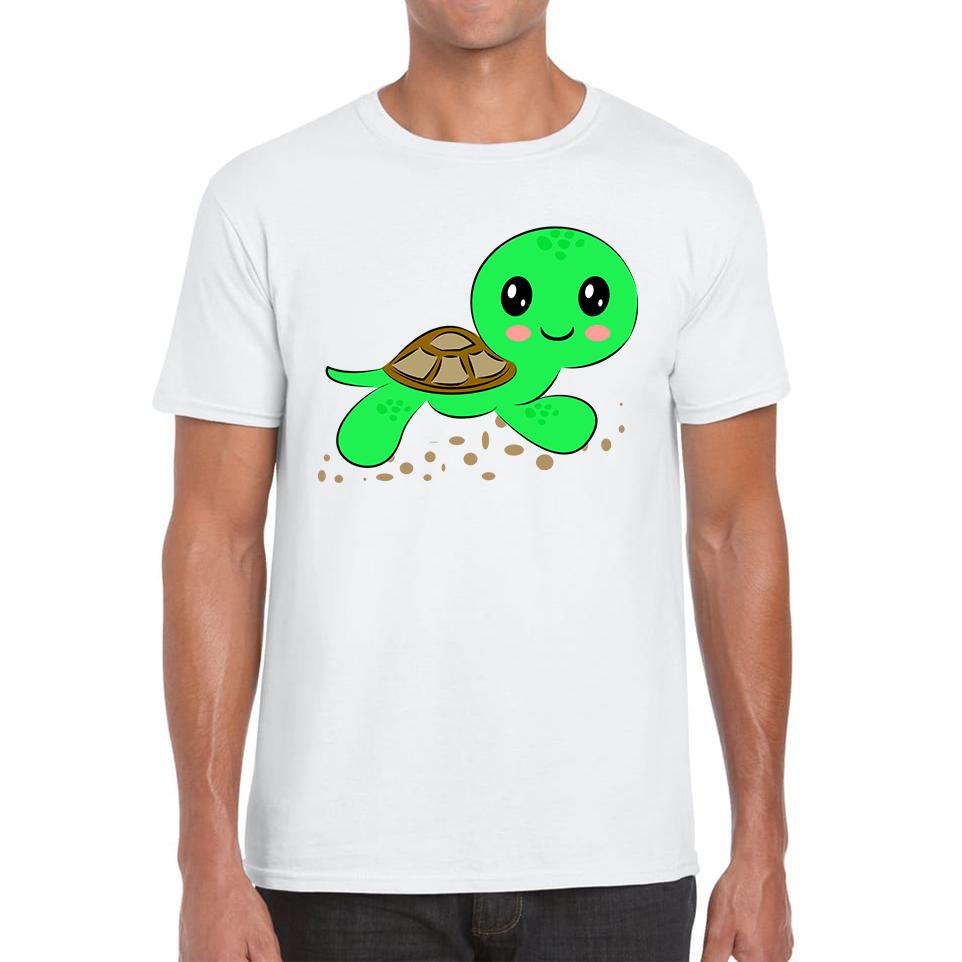Swimming Cartoon Turtle, Funny Cute Little Sea Turtle Mens Tee Top XL