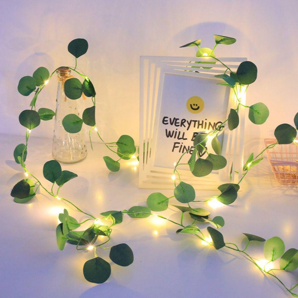Battery Powered Willow Curtain Lamp Green Leaf Artificial Leaf Lights  Xmas Decoration