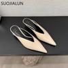 Fashion SUOJAILUN 2024 Sping New Brand Women Mules Shoes Fashion Pointed Toe Shallow Slip On Slipper Shoes Thin Low Heel Dress Sandal