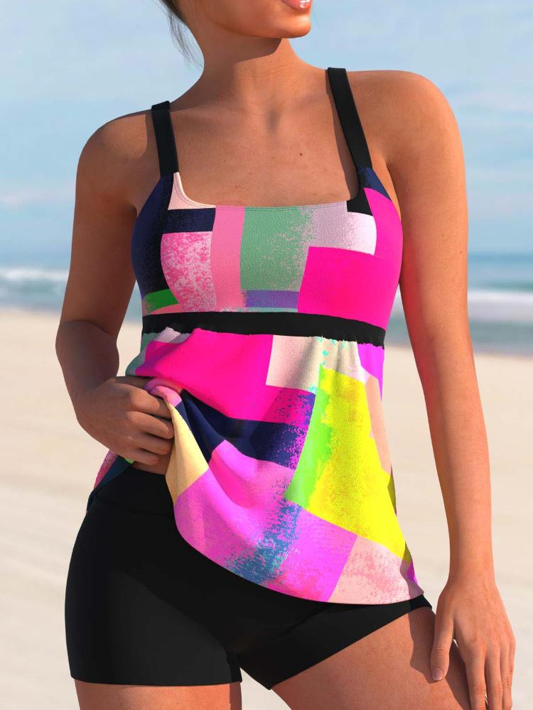 Women Vintage Prints Tankini Swimsuits Sexy Swimwear Female Vintage High Waist Two Piece Set Swimming Suit Fashion Beachwear