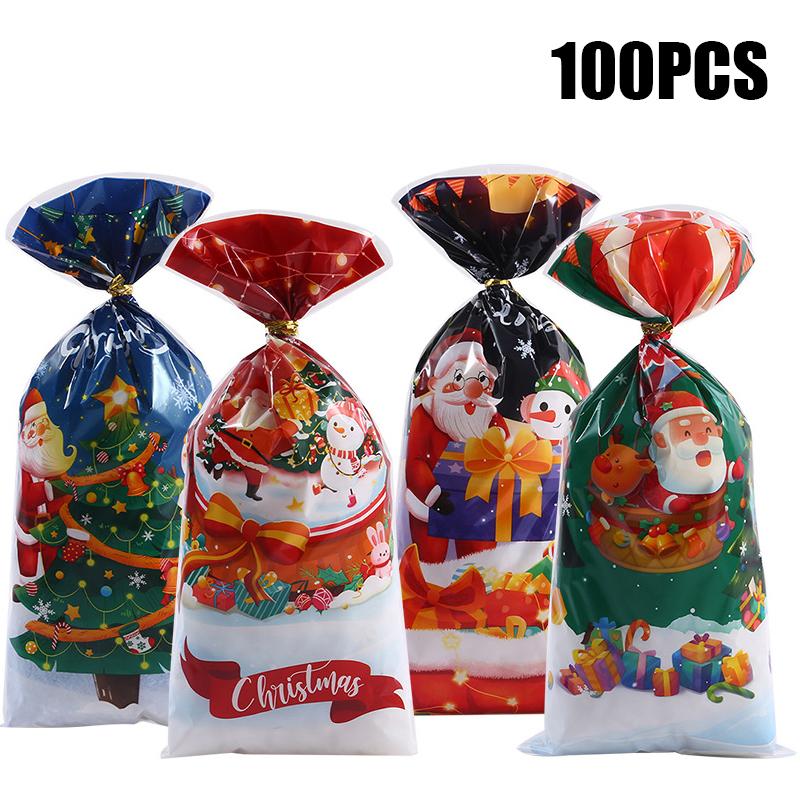 

Набор из 50/100 шт. рождественских подарочных пакетов для конфет с дизайном Санты для украшения рождественской вечеринки, принадлежности для упаковки печенья, сувенир 100PCS MIX