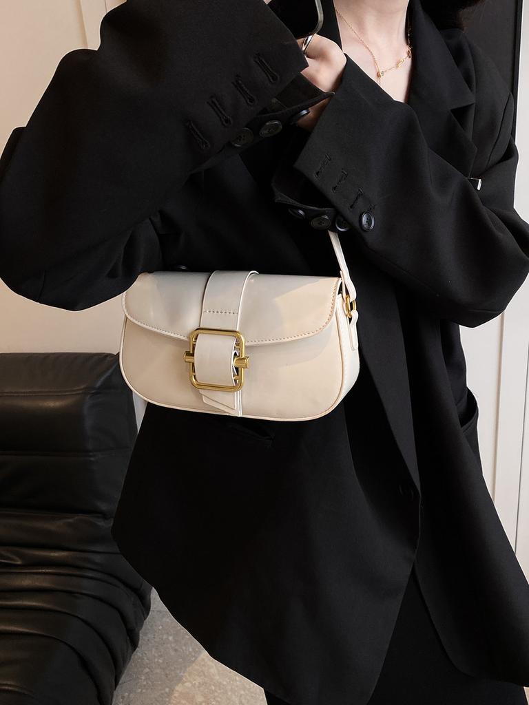 Trendy Small Pu Saddle Bag For Women 2023 Winter Street Style Shoulder Crossbody Bag