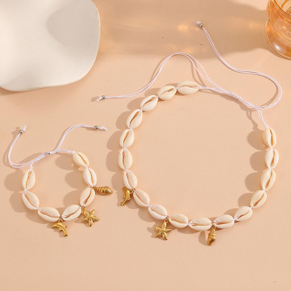 

Summer Jewelry Simple Scallop Pendant Necklace Women S Versatile Hand-Woven Collarbone Chain Women