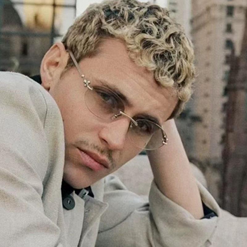 New  Vintage Rimless Oval Sunglasses Women For Men Luxury Brand Designer Sun Glasses Punk Popular Metal Ball Sexy Eyeglasses