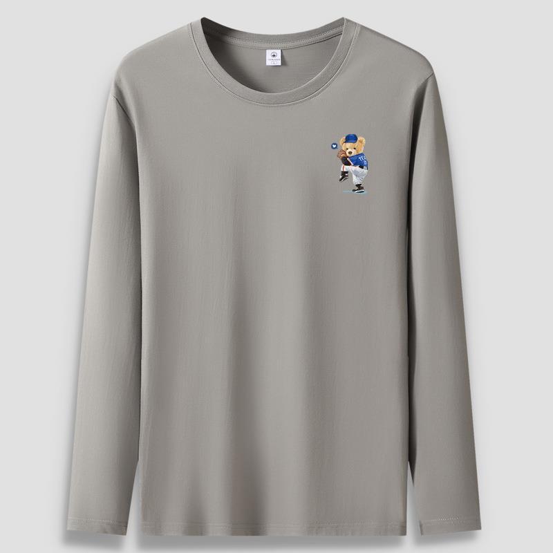 

Футболка с длинными рукавами и рисунком бейсбольного медведя большого размера для мужчин, повседневная мужская рубашка-пуловер из чистого хлопка S-5XL 5XL хаки
