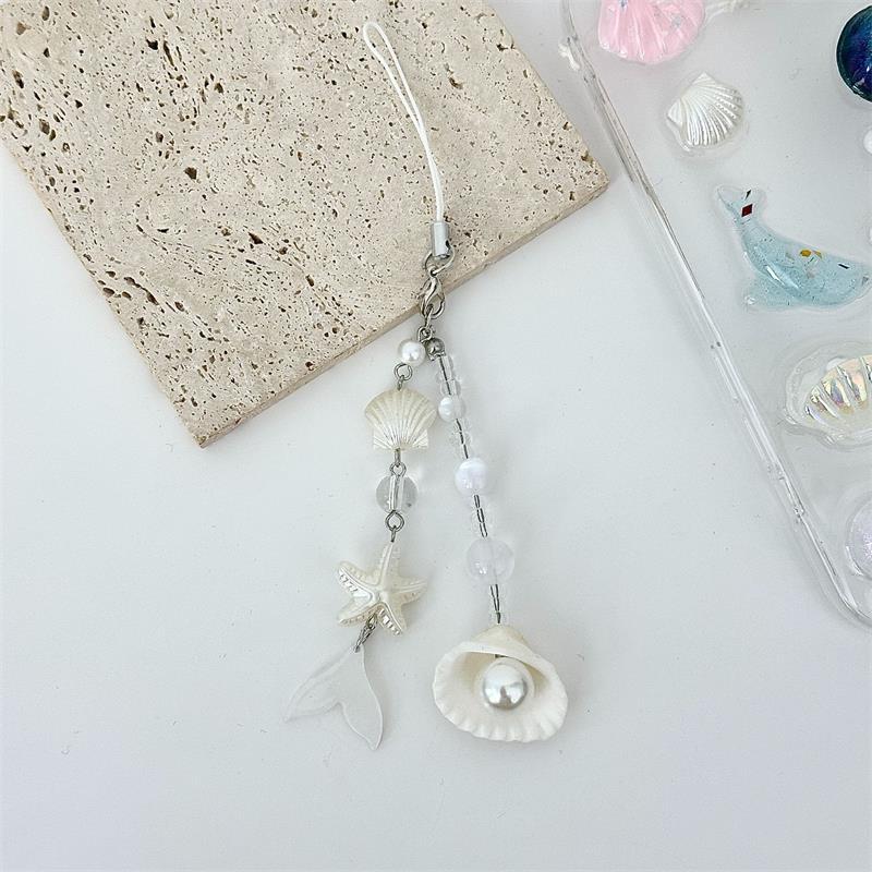 Lanț de telefon dulce în stil oceanic cu stea de mare, scoică, perlă, șnur, farmec pentru cameră foto Ccd, accesorii, breloc pentru fată, pandantiv, ornamente pentru geantă, cadou