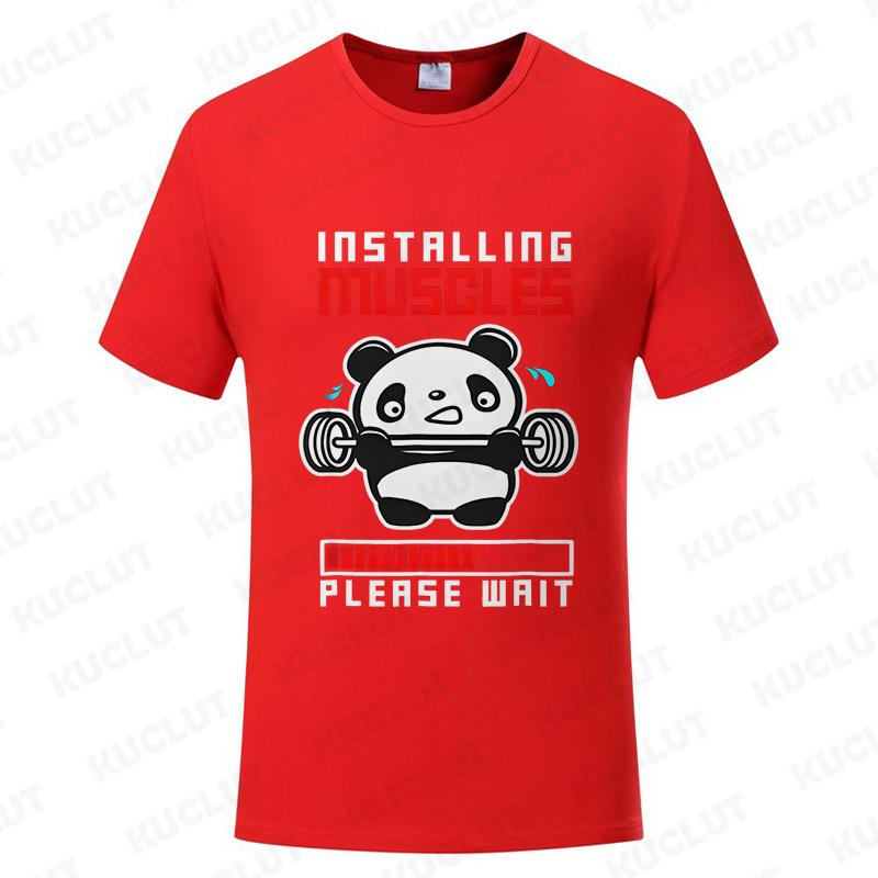 Funny Panda Gym Print T-Shirt Summer Tees for Men Women O-neck Casual Short Sleeve Weightlifting Installing Muscles Fashion Tops
