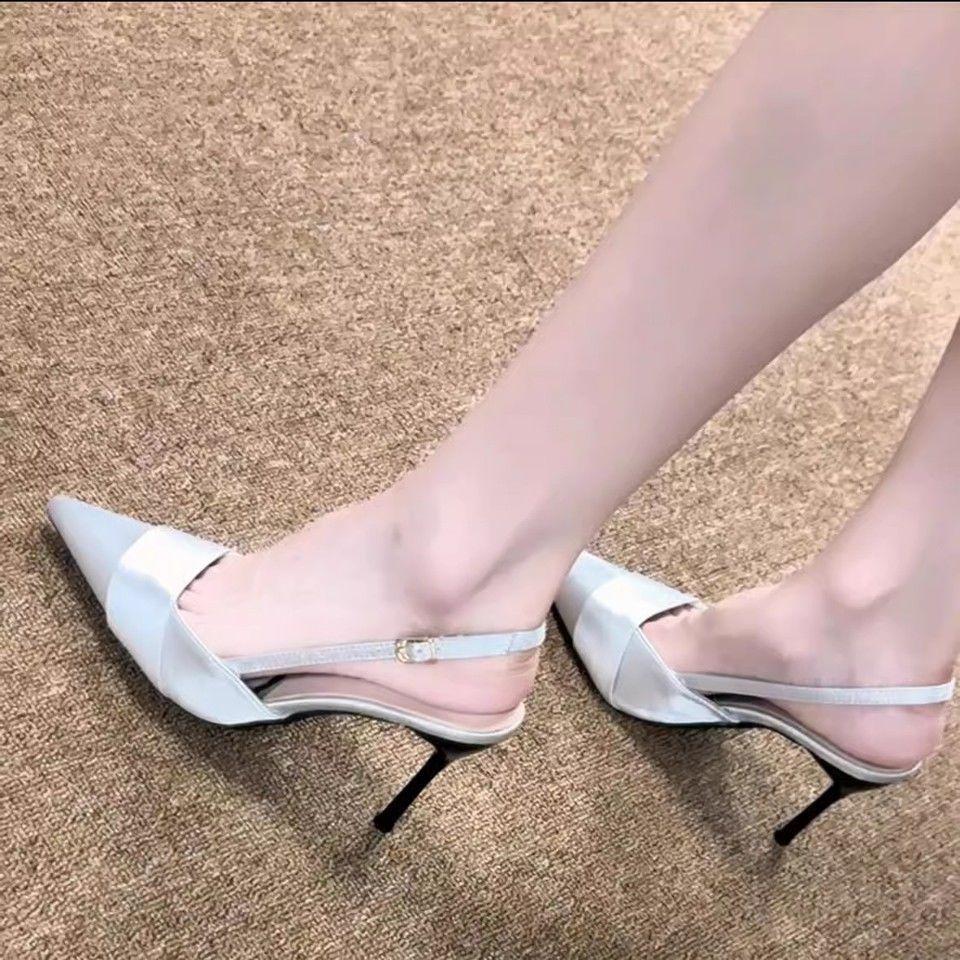 

2025 summer new bag head sandals women s high heels thin heel pointed French temperament single shoes with women 40