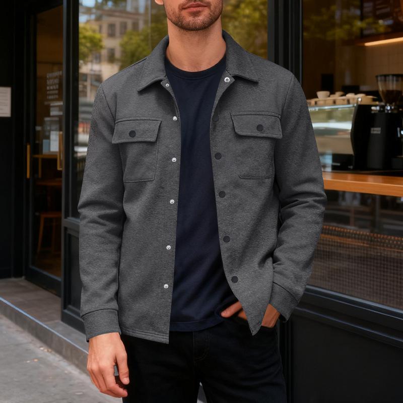 Men S Casual Slim Fit Single Breasted Collared Long Sleeve Solid Color Warm Jacket