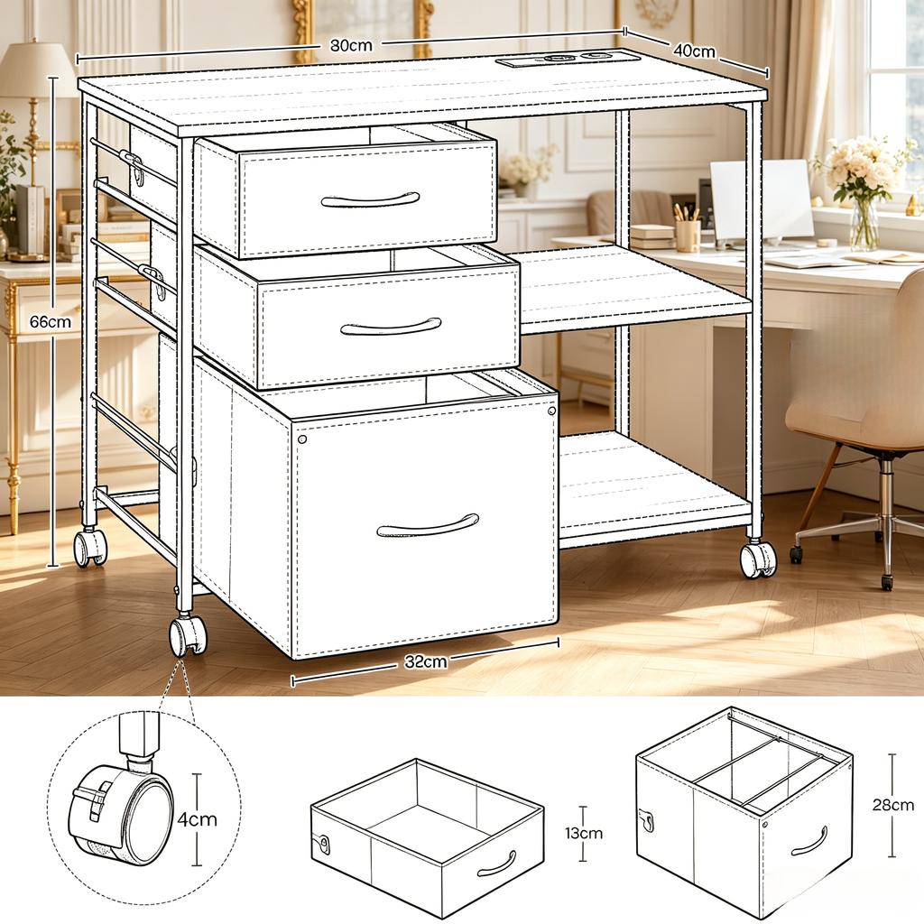 File Cabinet,Rolling Office Storage Unit,Office Side Table(only with file cabinet)