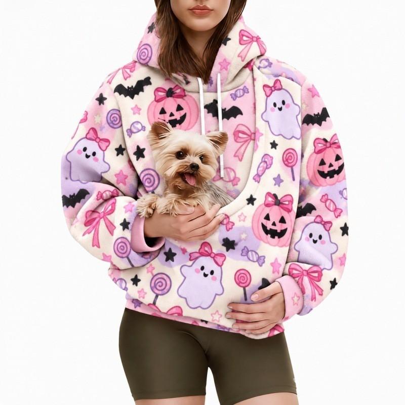 2026 Womens Halloween Print Oversized Hoodie Fall Winter Loose Fit Sweatshirt