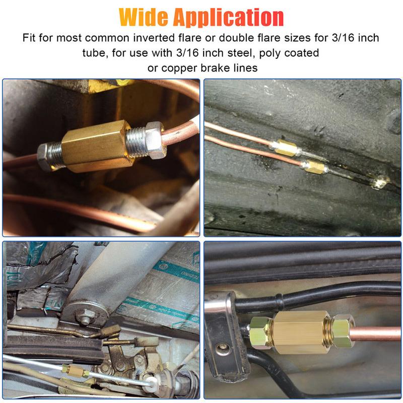 4 Sets 3/16" Brake Line Connector 3/8-24 Threaded Brake Line Fittings & Brass Unions Brake Line Tool Car Accessories