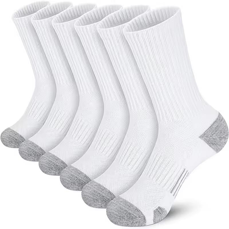 

6 Pairs Mens Athletic Crew Socks Cushion Running Work Breathable Outdoor Socks for Men,Sock Size:10-13 One Size белый