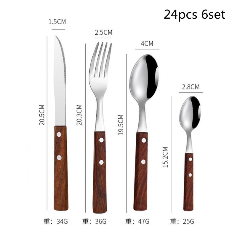 4Pcs Wooden Handle Cutlery Set Mirror Stainless Steel Dinnerware Rose Wood Handle Spoon Knife Fork Dinner Tableware Set Kitchen