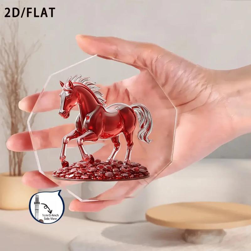 2D Flat Red Acrylic Horse Statue Desktop Decoration, Suitable for wall decoration, porch, room, villa, accents Home, Hallway, or Workplace - Rustic Fa 10*10cm