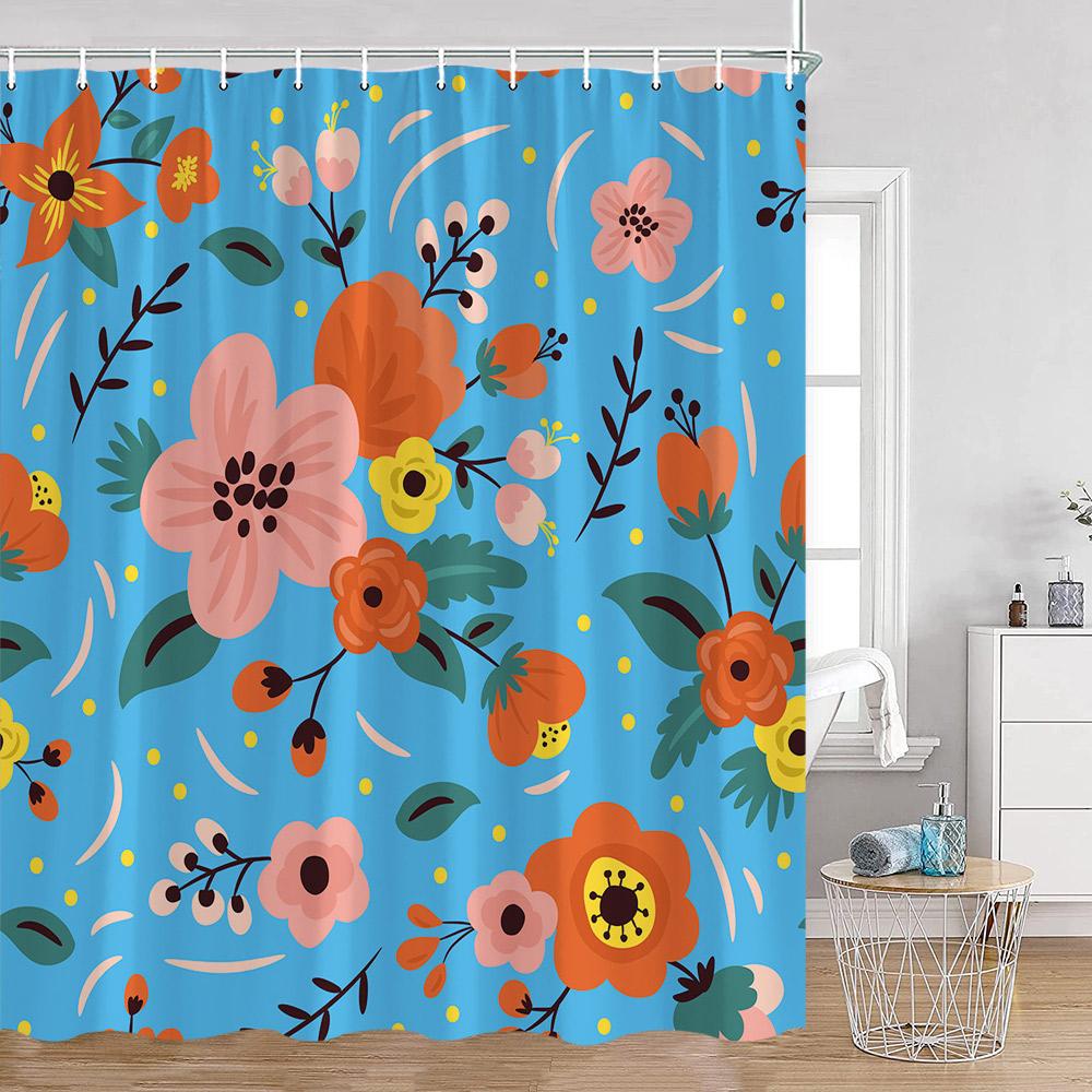 Colorful Flowers Shower Curtains Retro Flowers Bohemian Style Plants Botanical Bathroom Curtain Modern Minimalist Bath Curtain