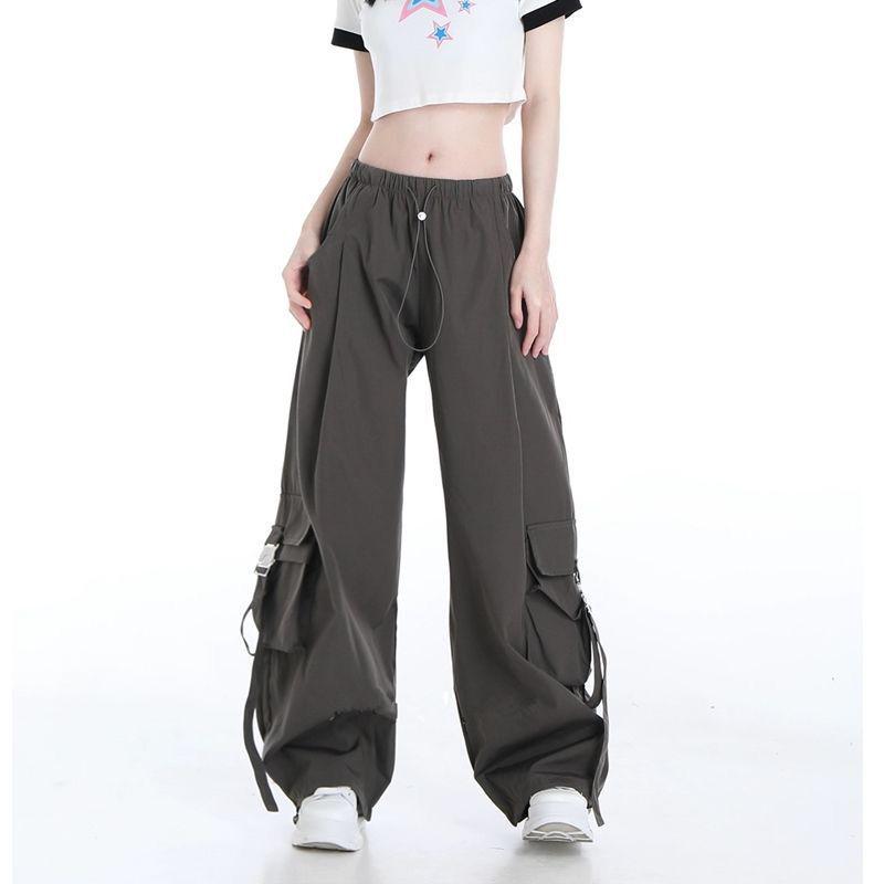 Southeast Asia Exclusive: Women's American Street Style Cargo Pants with Large Pockets and Ribbons