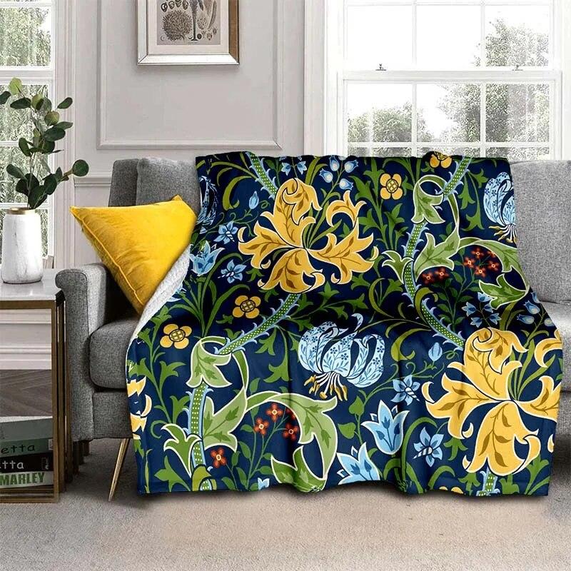 Módní přikrývka se zářivými květinami – lehký flanelový přehoz na pohovku, přikrývka s digitálním potiskem s měkkou a červotočivou flanelovou látkou