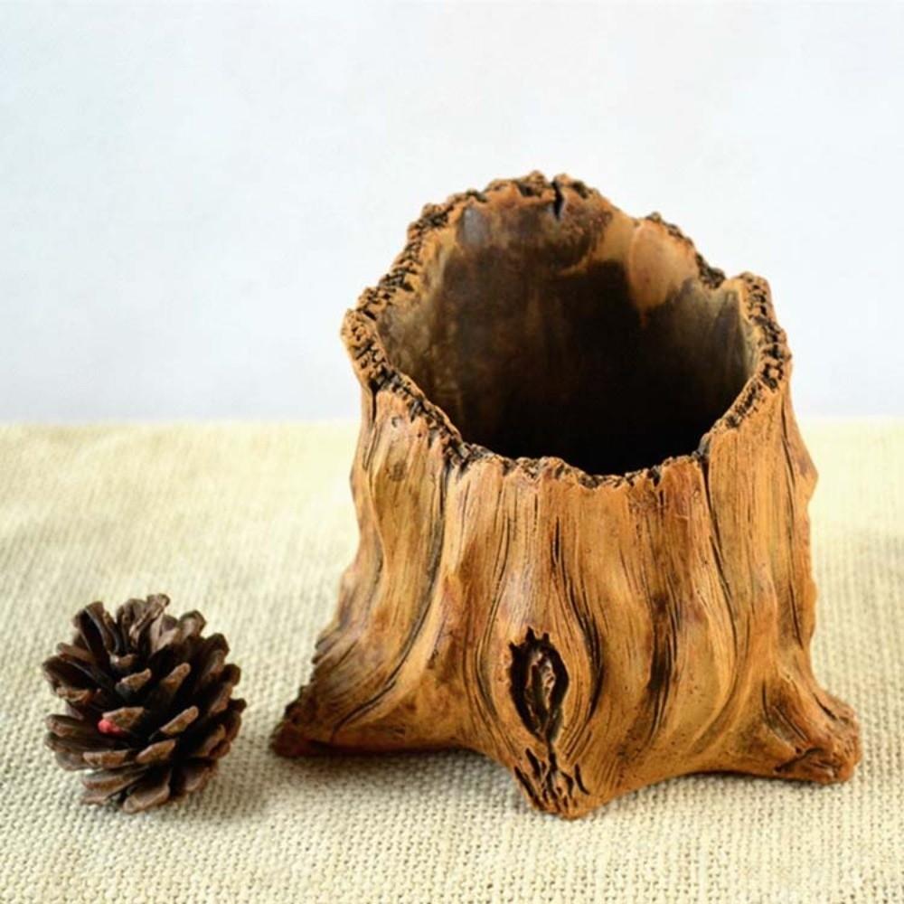 Irregular Tree Stump Shape Imitation Wood Flowerpot Cement Pile Log Planter Gardening