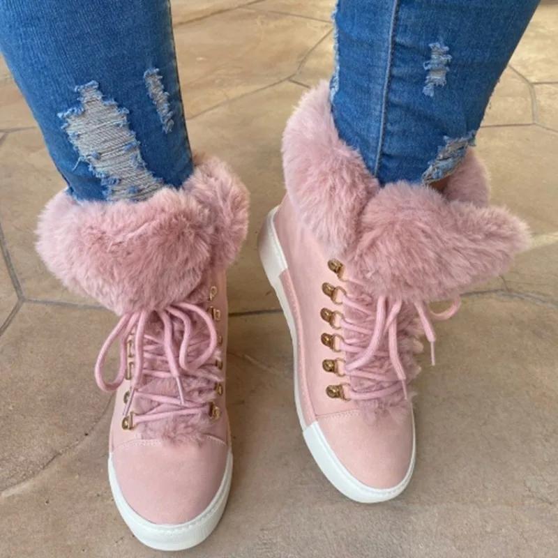 2024 Winter Women Boots Warm Shoes for Women Fur Ankle Boots Increased Height Shoes Thickened Ladies Snow Boots Big Size 43 Bota