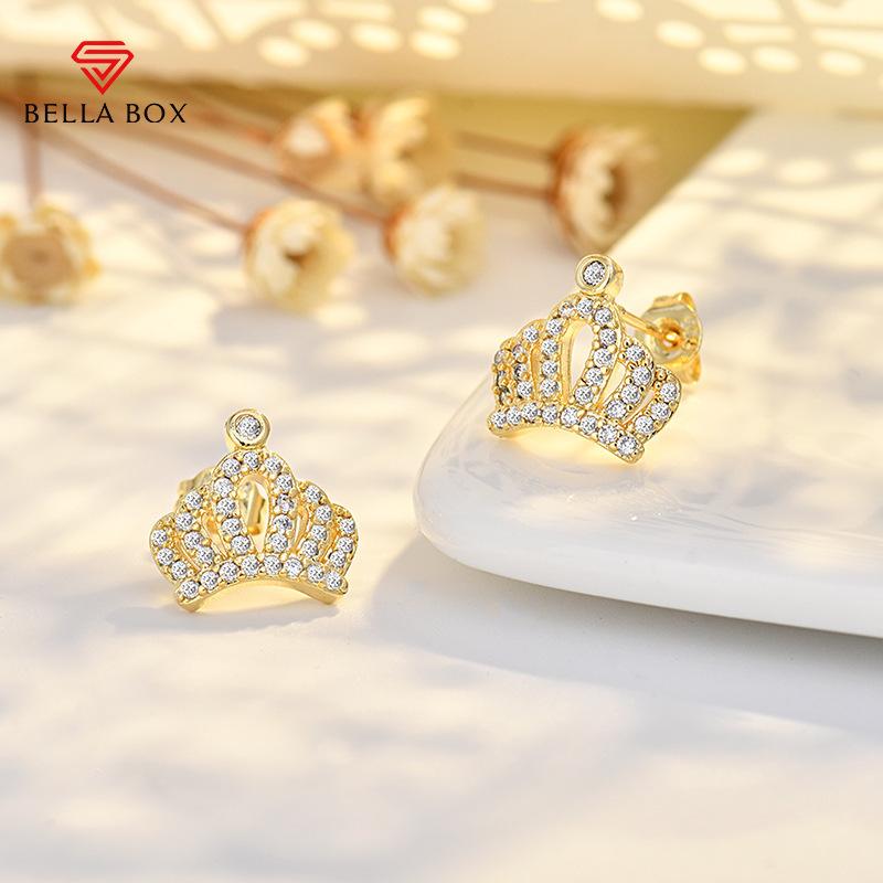 

BELLA BOX S925 Sterling Silver Needle Light Luxury Style Slightly Diamond-encrusted Crown Stud Earrings, A Niche High-end Earring Accessory золотой