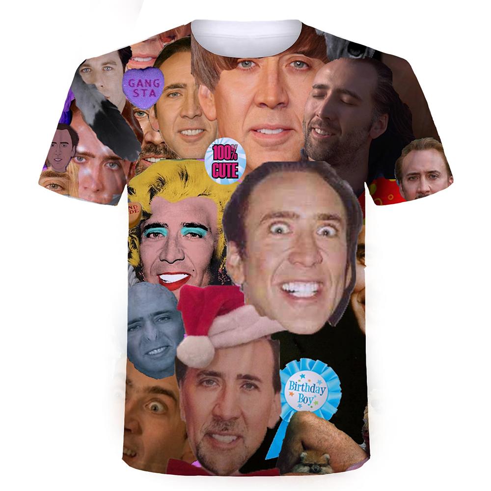 Personalized Fun Creative Actor Nicolas Cage Pattern 3D Printed Hip Hop Short Sleeved Men's T-shirts - Soft Medium Stretch Fabric Relaxed Fit Clothing