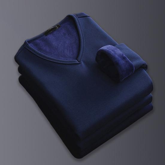 Men Thermal Shirt Fall Winter Base Layer Shirt Fleece Lined V-Neck Pullover Solid Color Warm Long Sleeve Tee Shirt for Daily Wear Sports