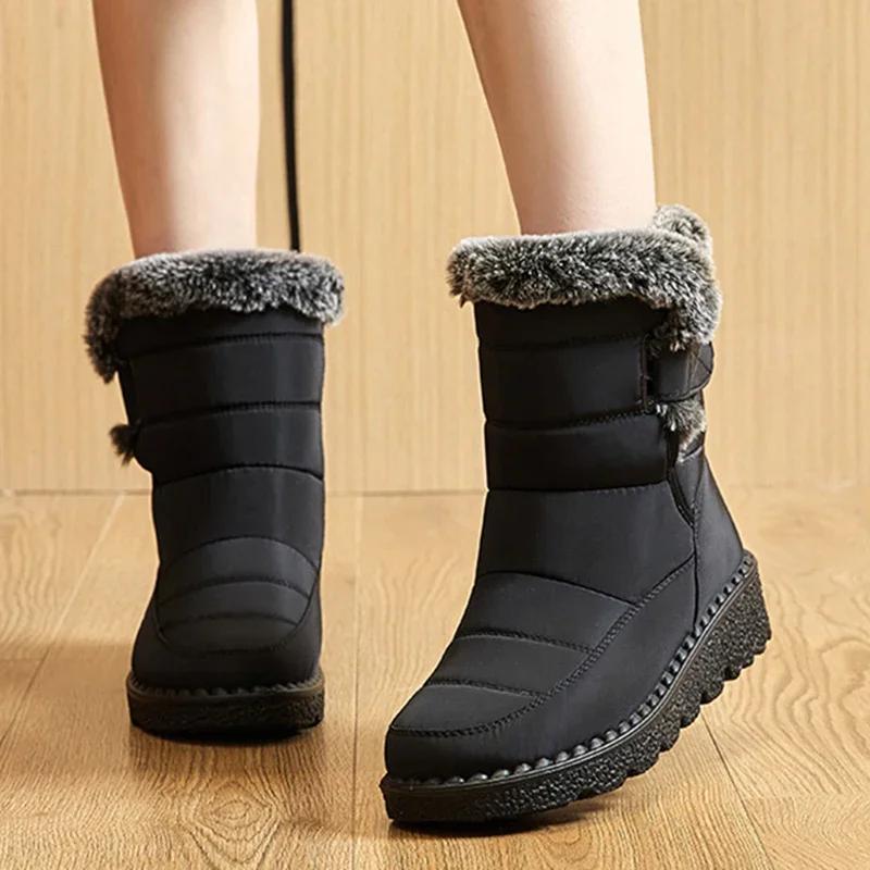 Fashion Non Slip Waterproof Winter Boots for Women 2025 New Thick Plush Platform Snow Boots Woman Rabbit Fur Warm Cotton Padded Shoes