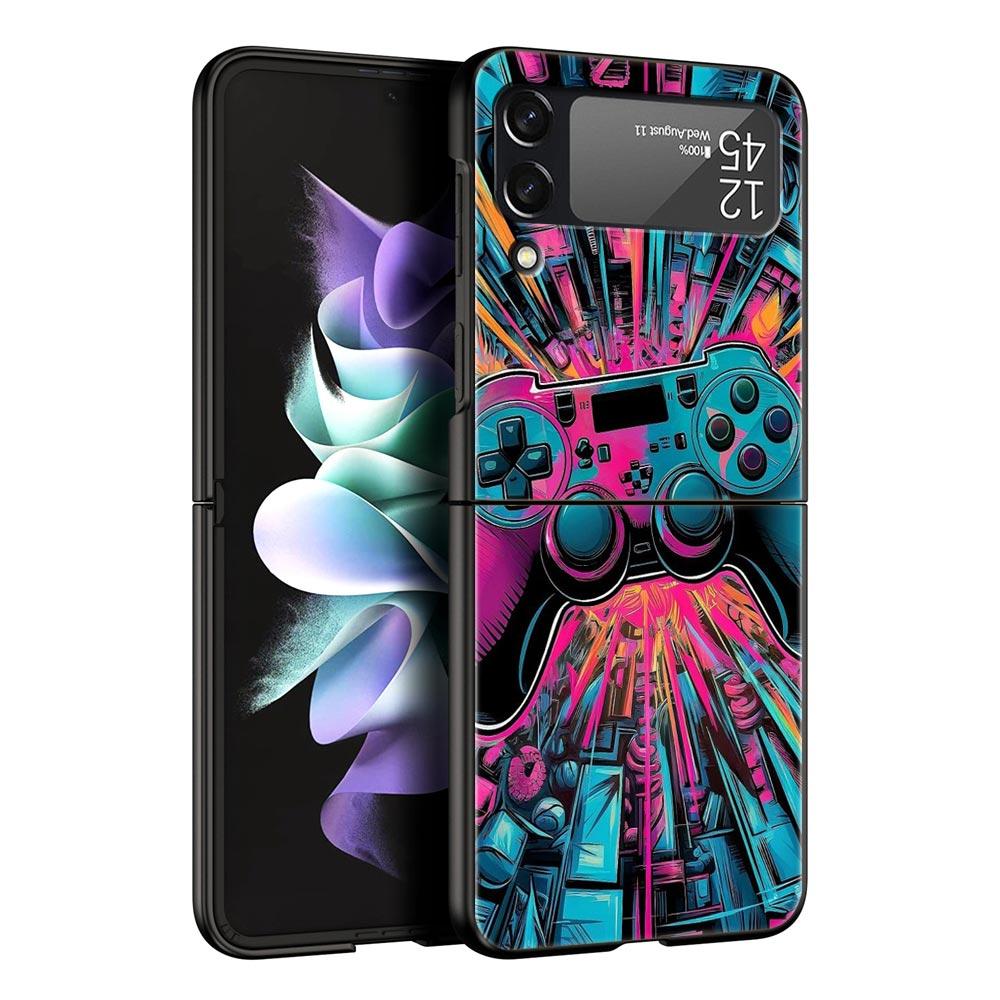 Technology Game Console Hard PC Phone Case For Samsung Galaxy Z Flip 7 6 5 4 Black Cover For Galaxy Z Flip 3 Foldable Shell Bags