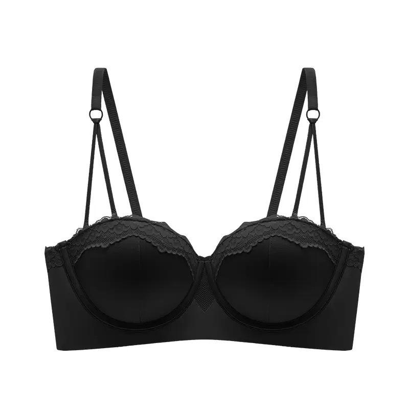 Lace Trim Leopard Print Strapless Push-Up Women's Bust Enhancing Bra Set