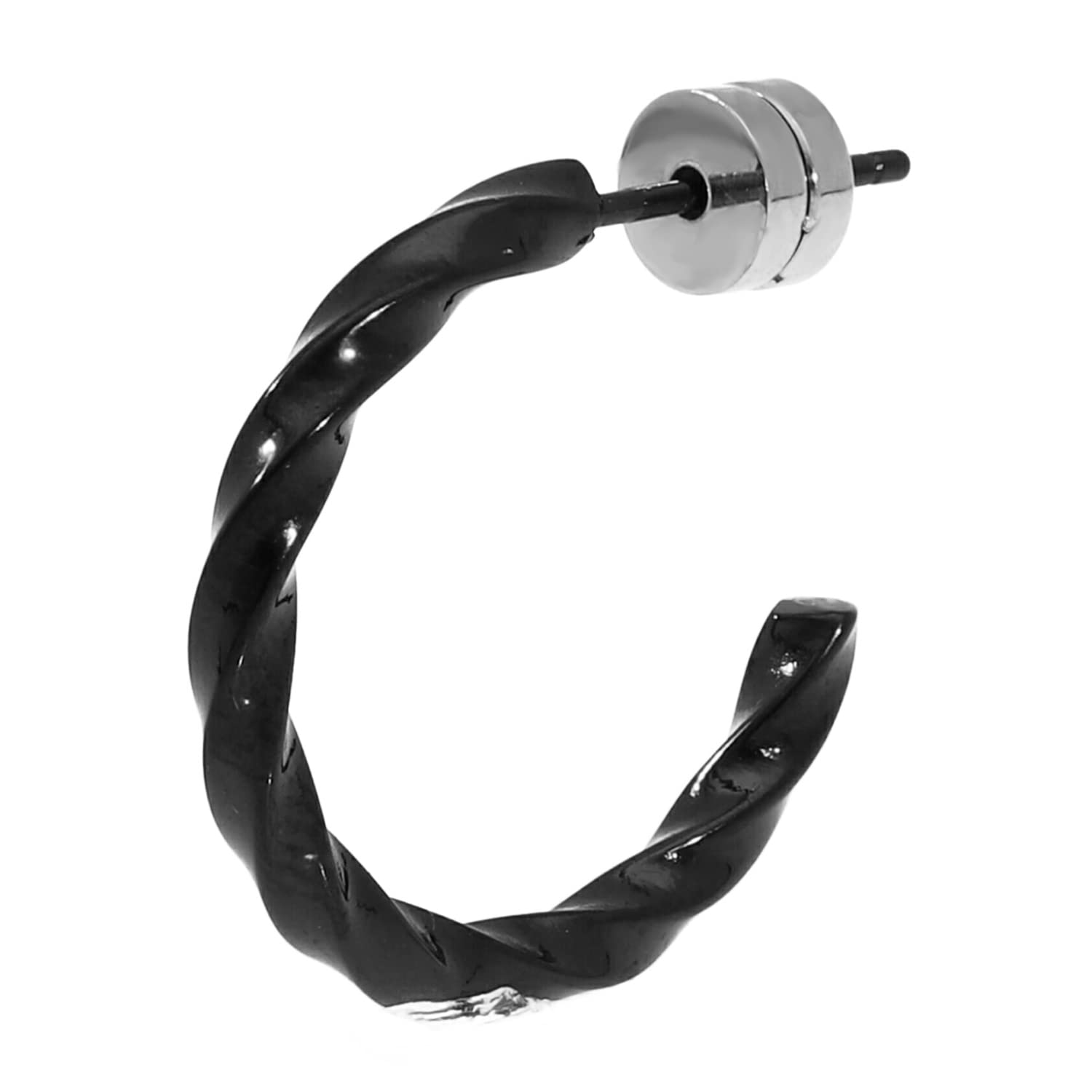 

Zanipolo Terzini Stainless Steel Twist Hoop Earrings, Black, Single Earring for Men, Hypoallergenic