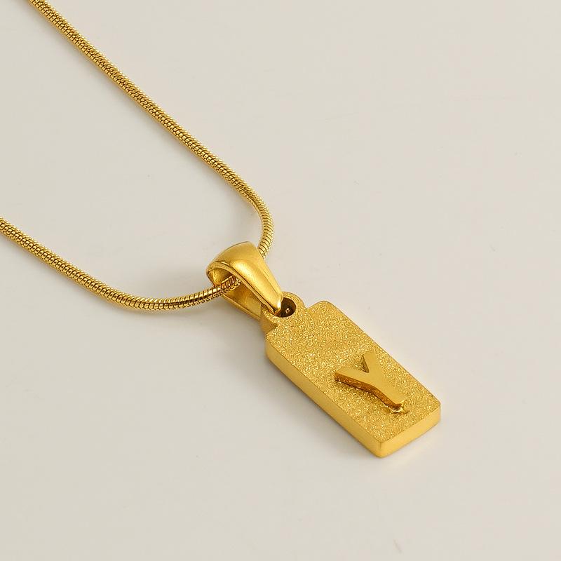 New 26 English letter pendant stainless steel pressed sand rectangular letter collarbone chain necklace female