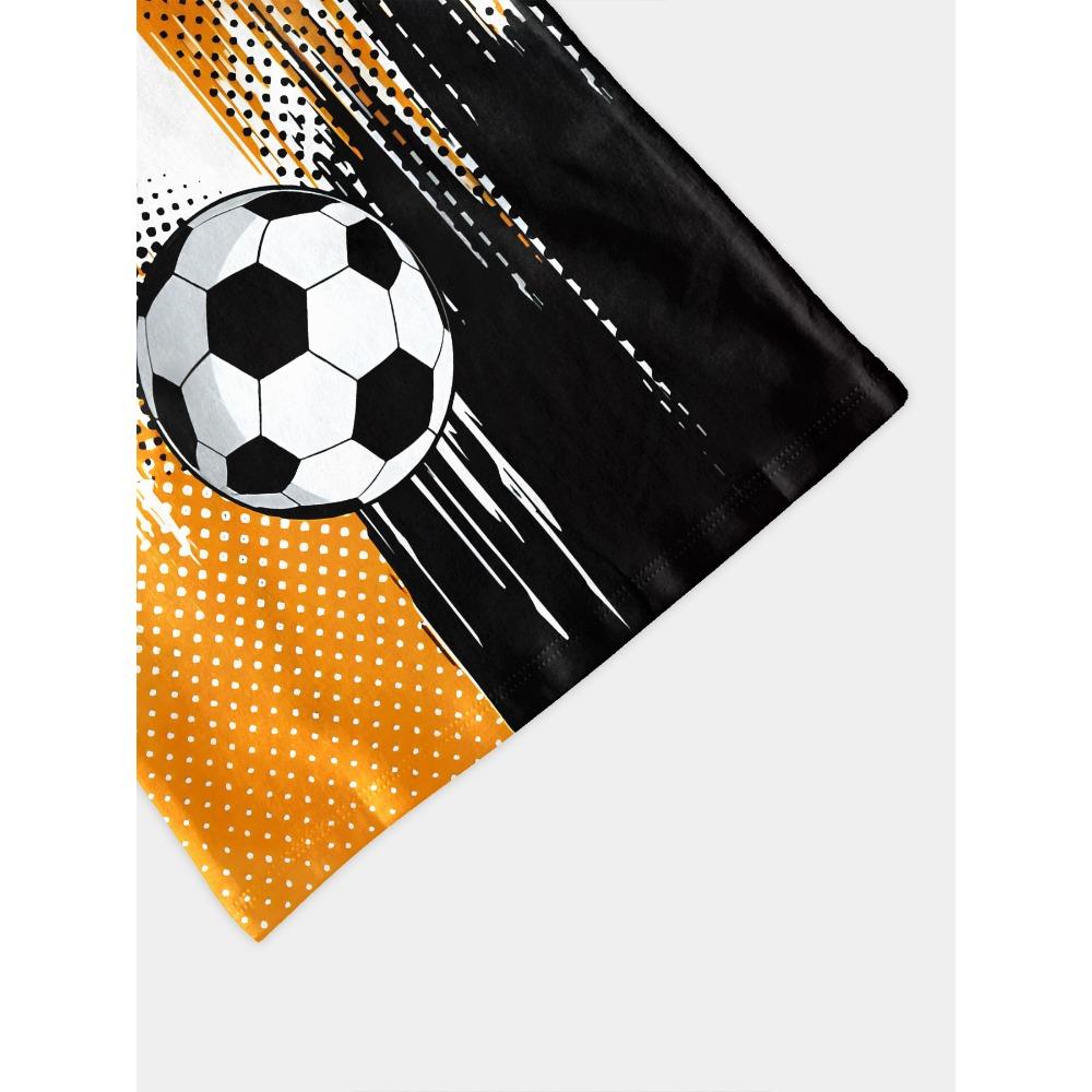 Boys' football ball printed T-shirt - & orange accents, breathable round neck short-sleeved summer top