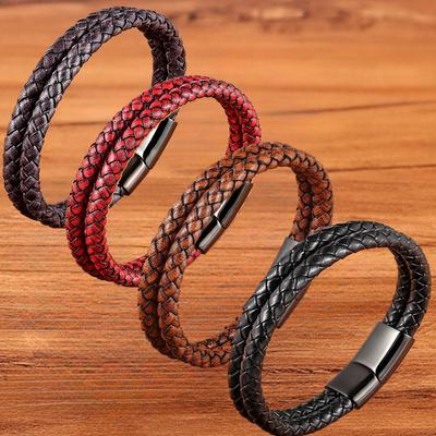 19/21/23cm Men Leather Rope Bracelet Vintage Handwoven Couple Jewelry Black Brown Red Blue Stylish Casual Bracelets for Mens