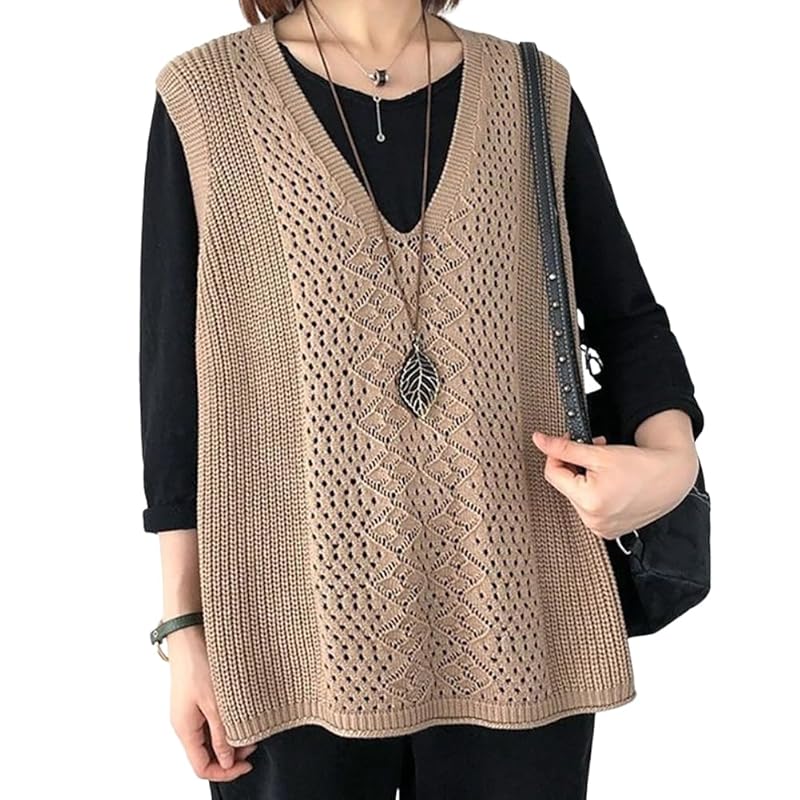 

[H.U.A] ladies two knit vest vest bolero outer tops waistcoat sleeveless medium length stretch casual simple spring summer autumn BG