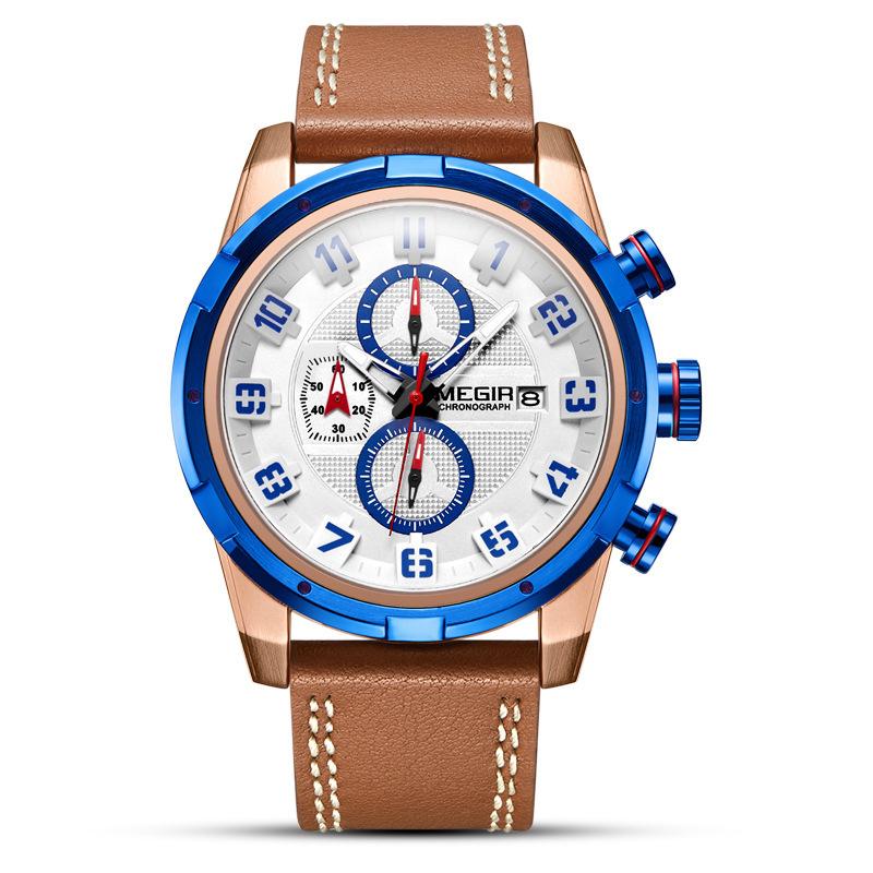 Watch Men S Multifunctional Sports Chronograph Leather Quartz Watch 2082G